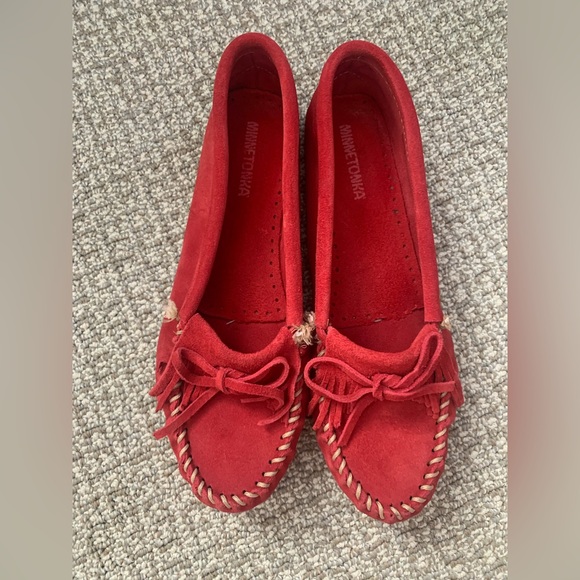 Minnetonka Red Leather Moccasins - Picture 2 of 4